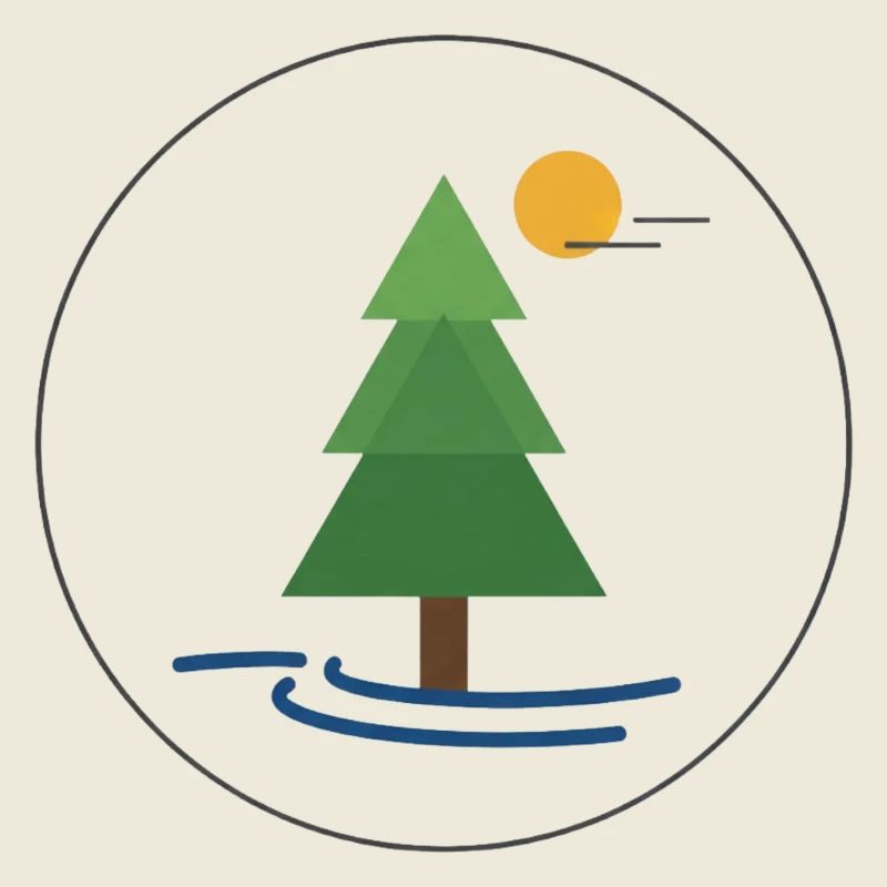 Geometric forest tree with sun