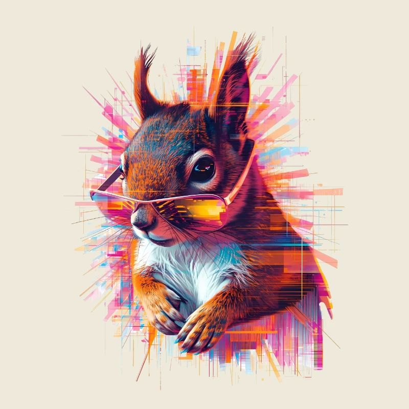 Écureuil fluo avec lunettes de soleil – Glitch Art
