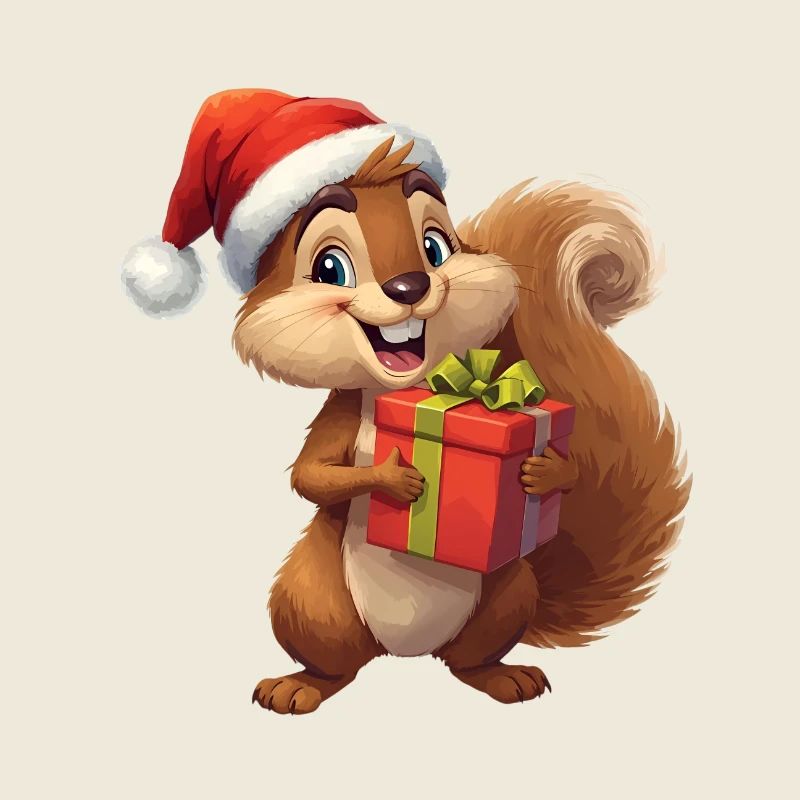 Christmas squirrel with gift