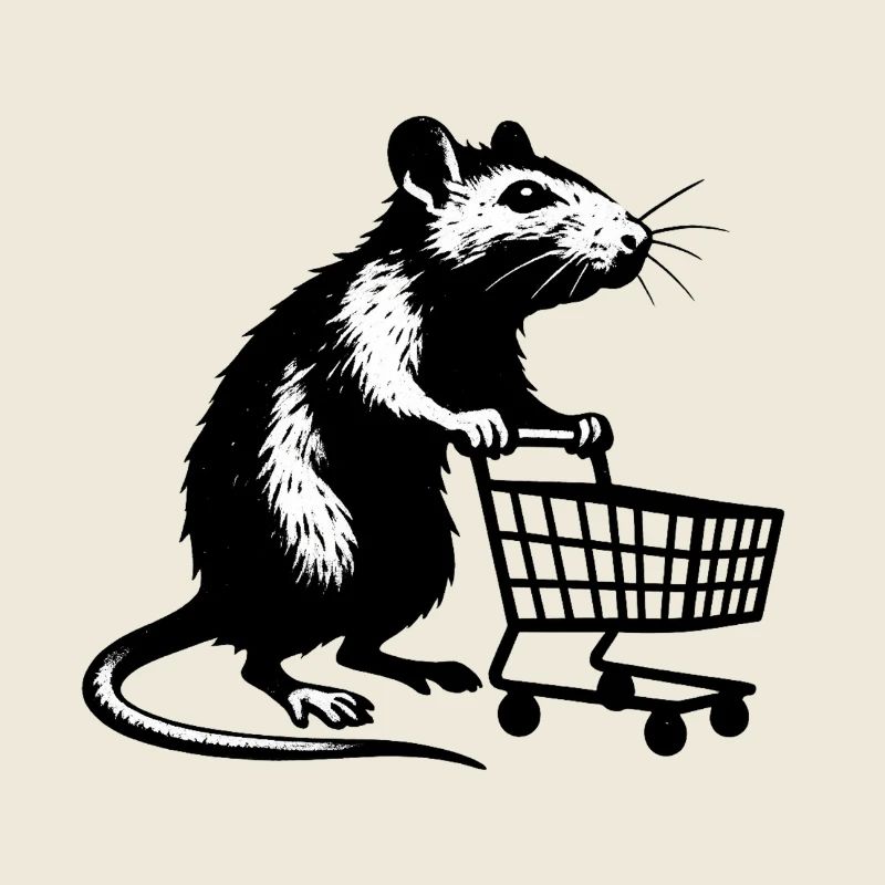 Ratte mit Einkaufswagen