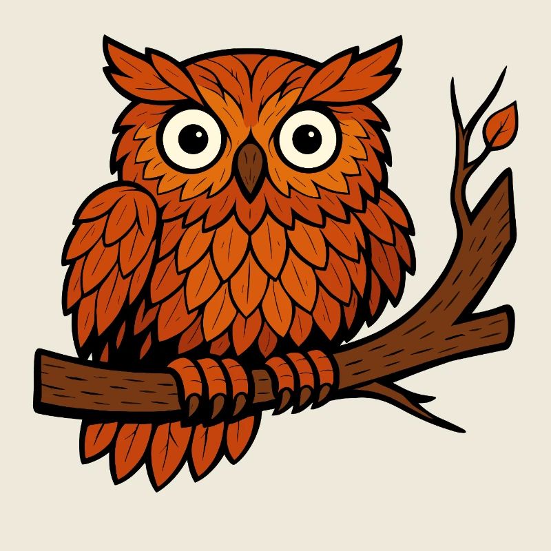 Comic Eule Herbst Wald Laub Blätter Ast Baum Jäger