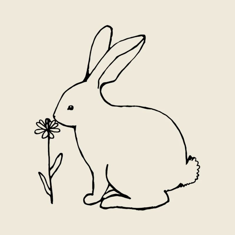 Hase, der an einer Blume riecht, Strichkunst