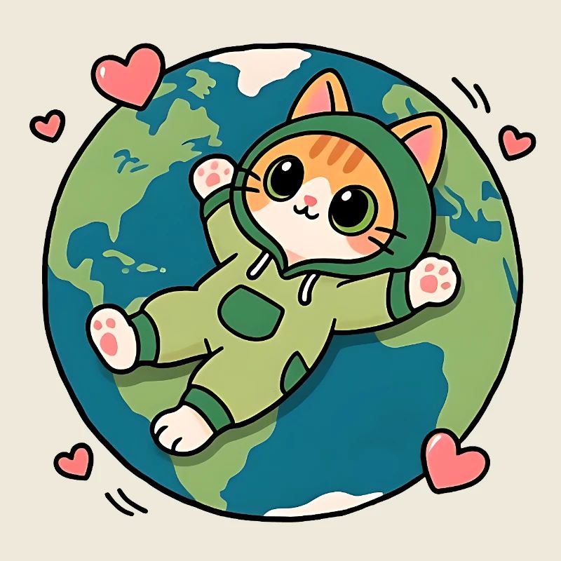Chat écolo vert sur la planète Terre