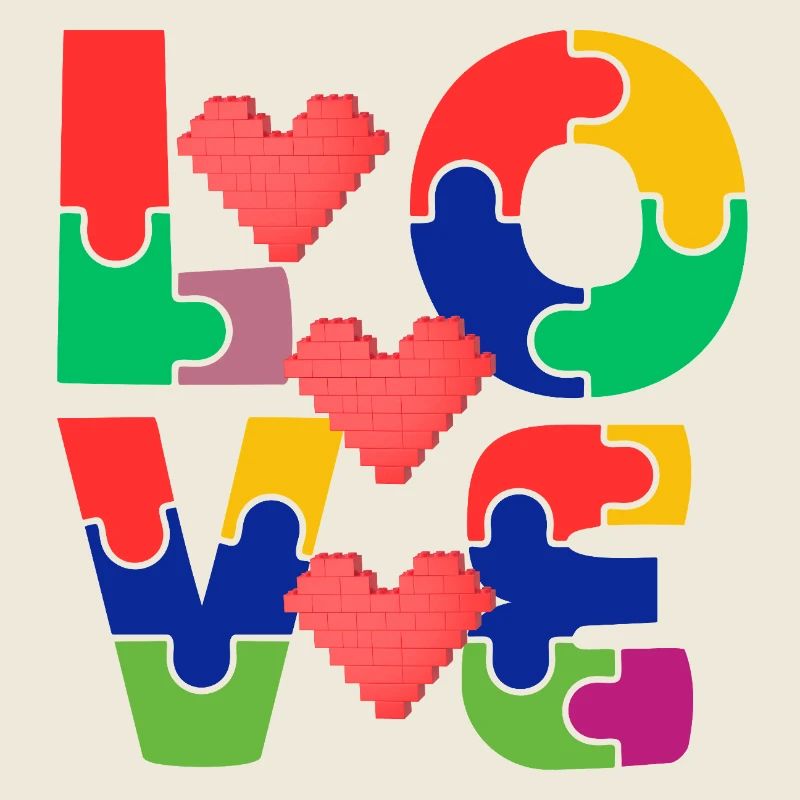 Liebespuzzle mit bunten Herzen