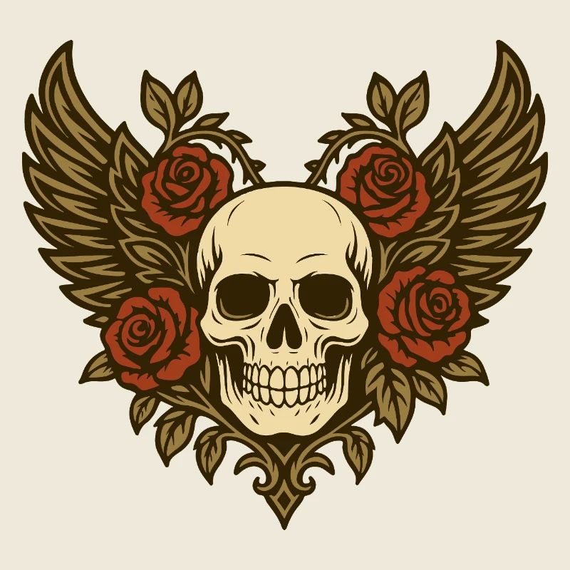 Crâne Rose Ailes Coeur