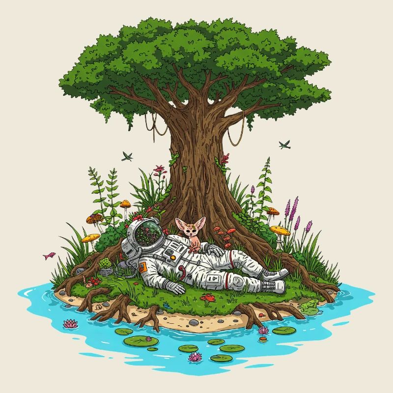 Astronaute Chien Île Dreamscape