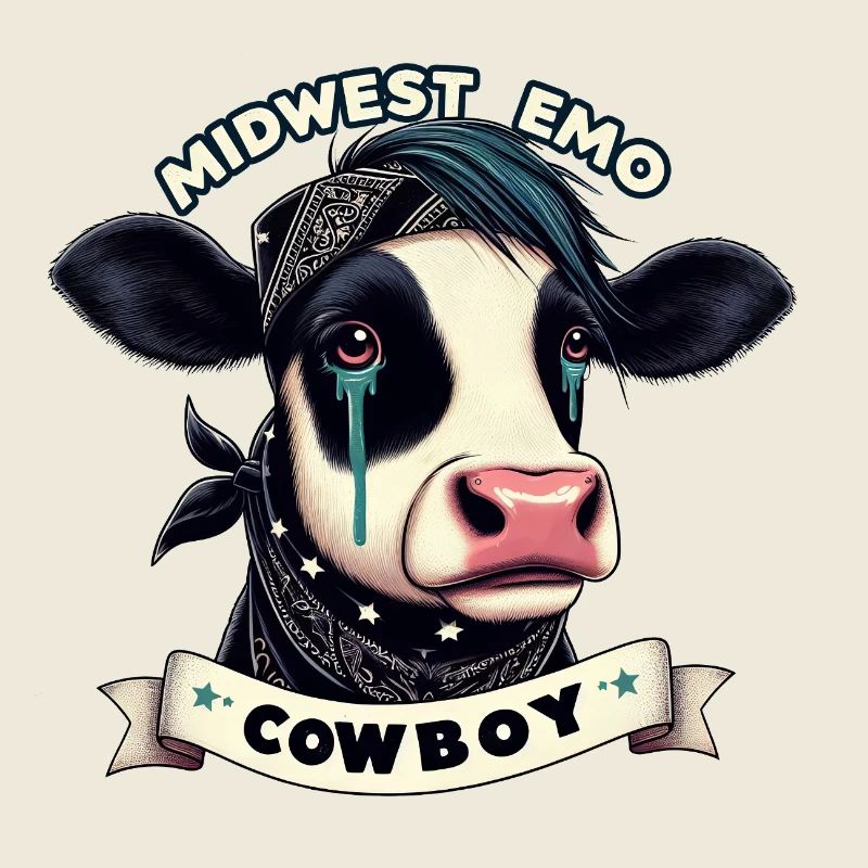 Midwest Emo Cowboy Cow Illustration
