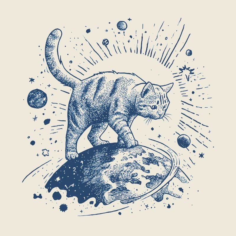 Blue Space Tiger - Cat Walking in Space