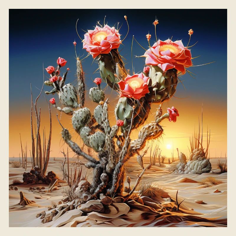 Fleurs de cactus au coucher du soleil