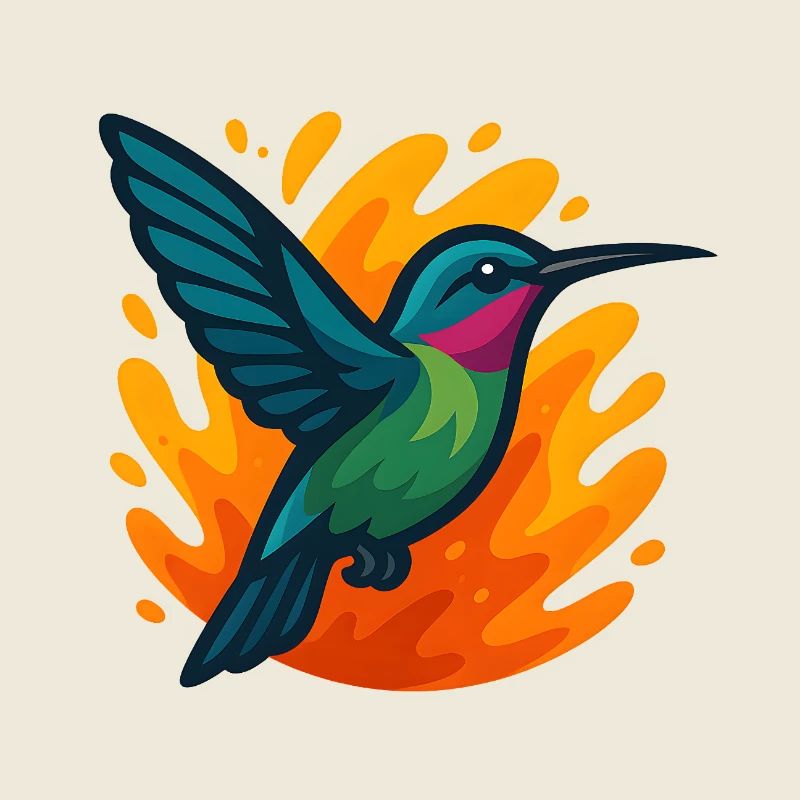 Bunter Kolibri vor flammendem Hintergrund