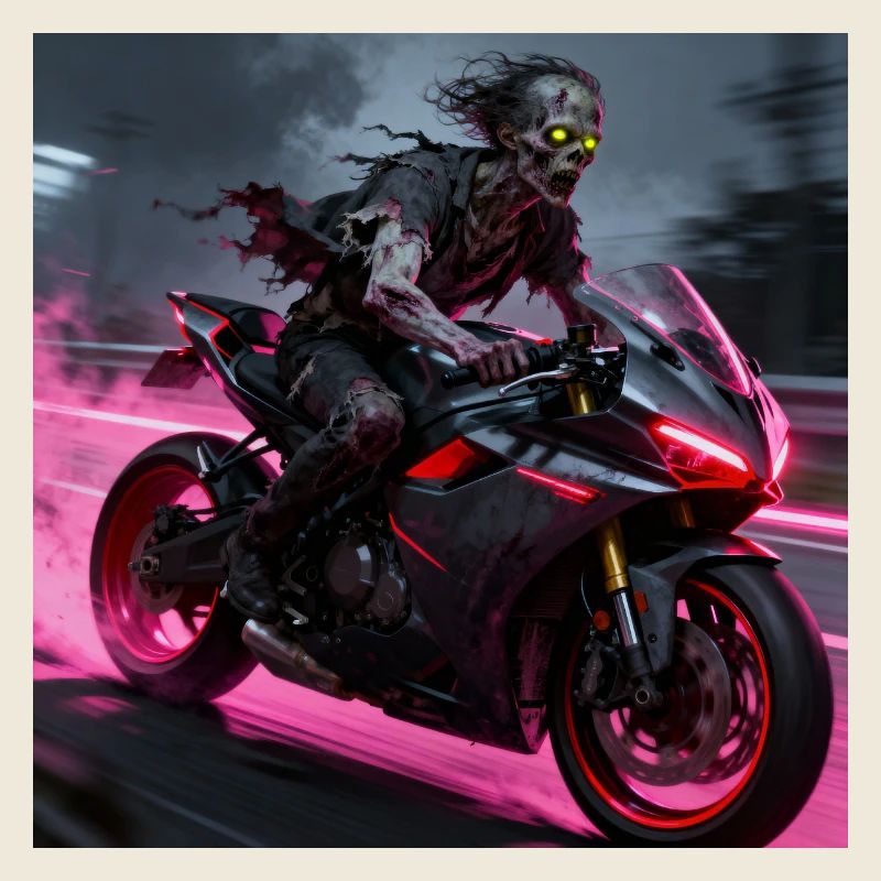 Zombie knight on neon bike