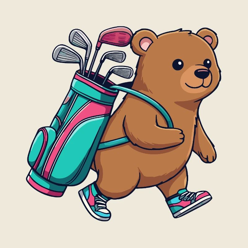 Dessin animé Golfeur drôle d’ours Animal de golf cool