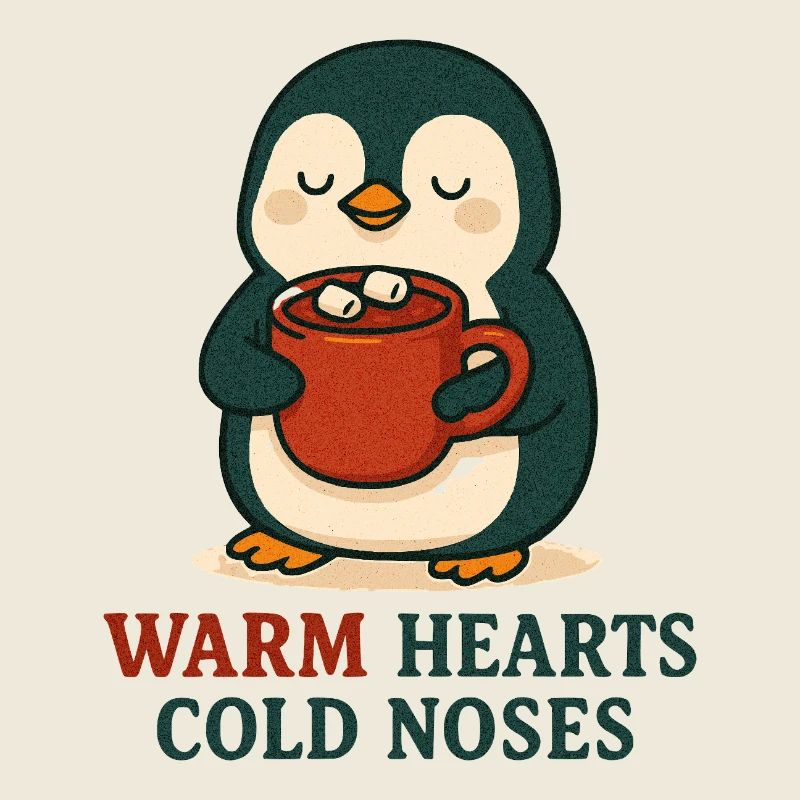 Cuddly penguin with hot cup