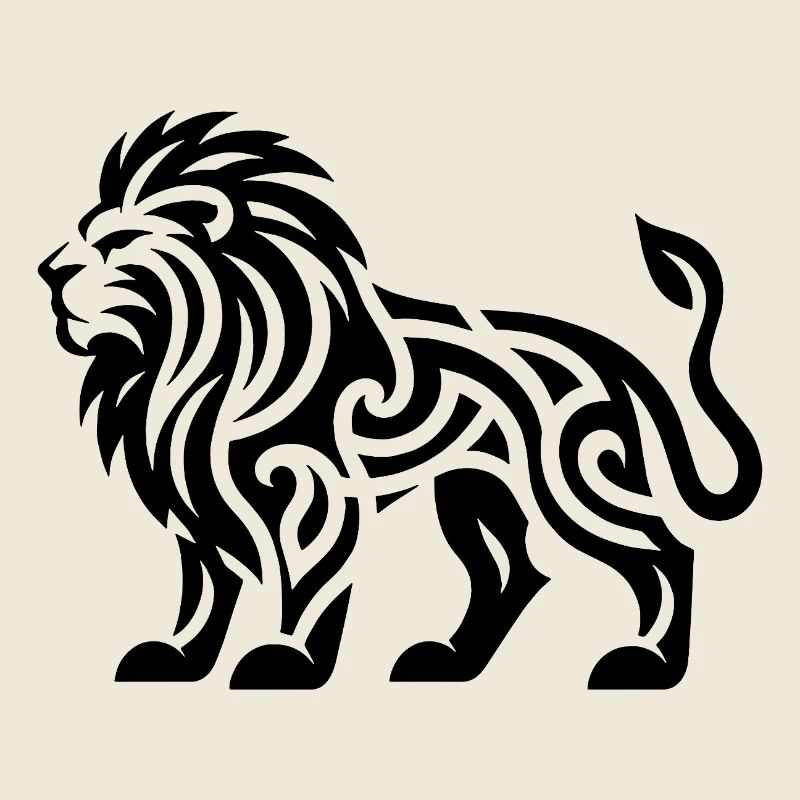 Lion with wild mane tattoo style