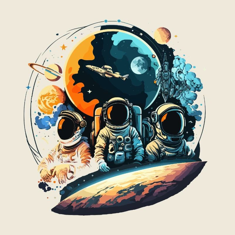 Astronauts in orbit planet view