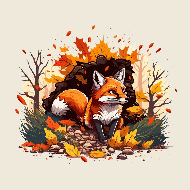 Fox in autumn leaves