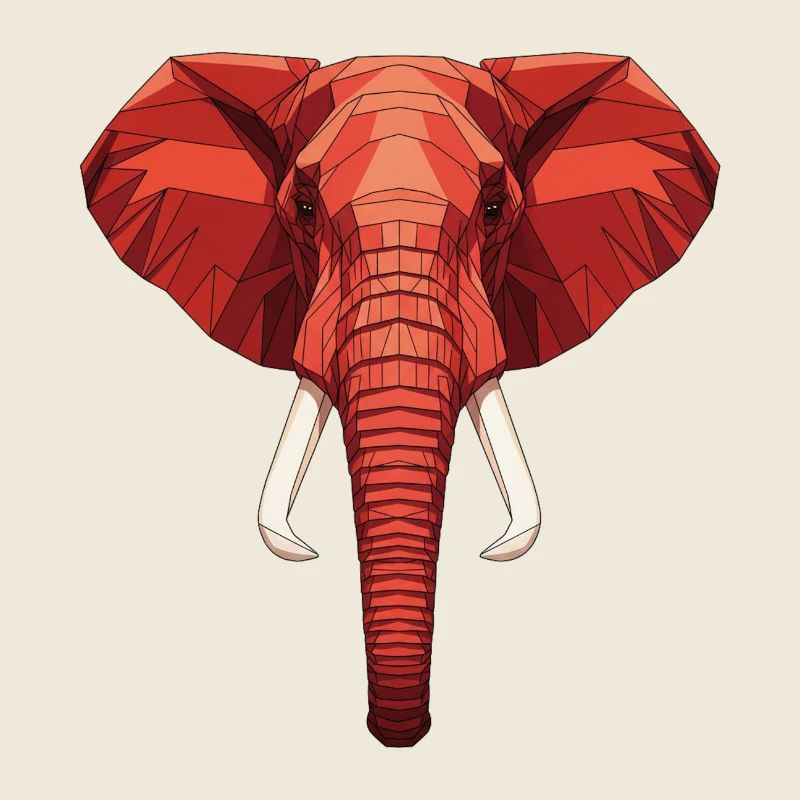 Red Geometric Elephant Head