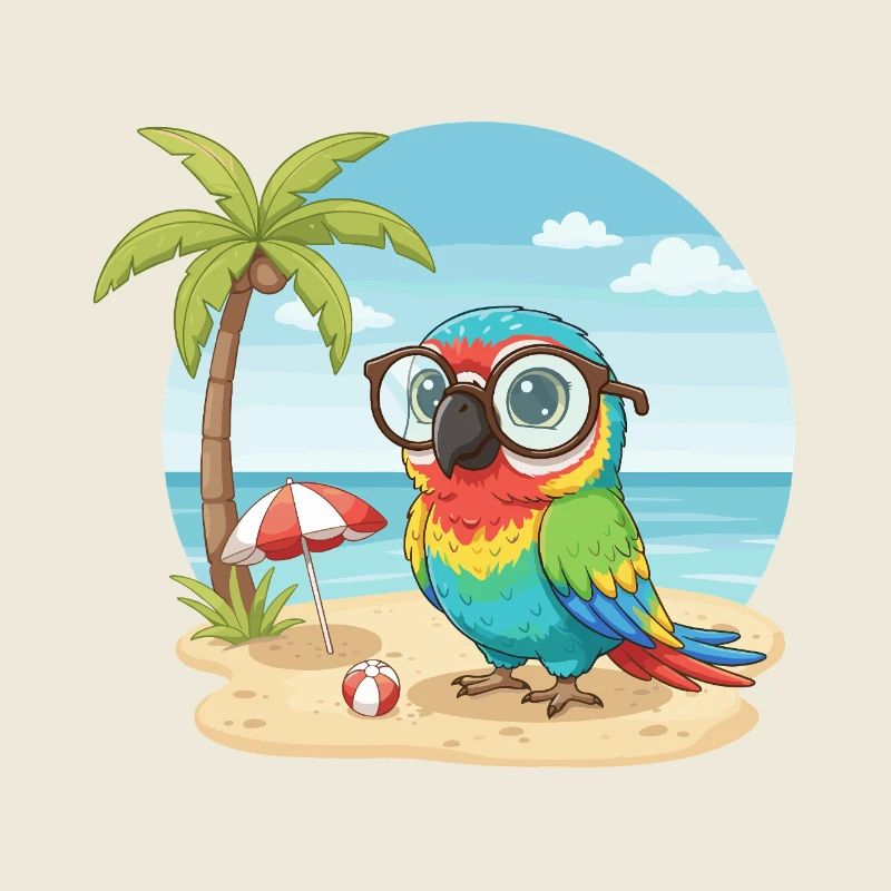 Perroquet mignon avec des lunettes vacances d’été sur la plage