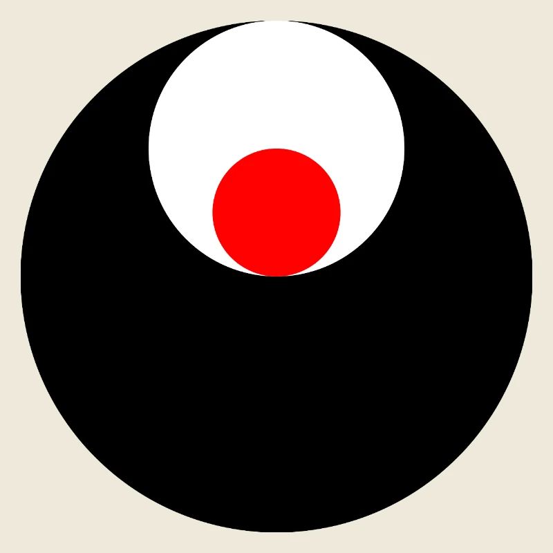 3 circles, black, white and red