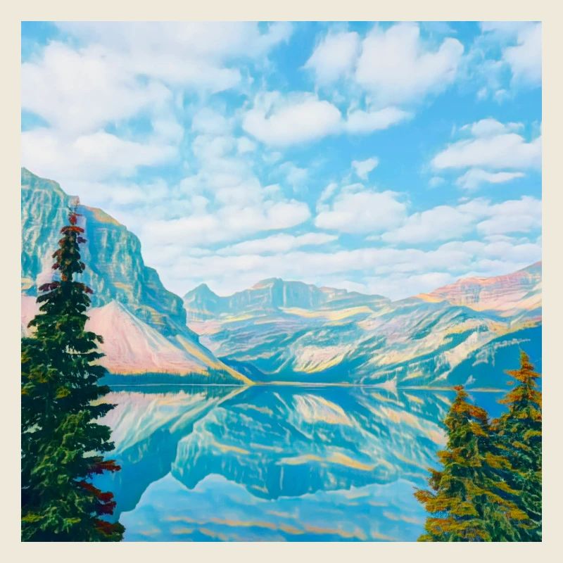 Sky blue mountain lake reflection