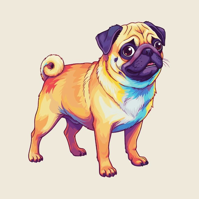 Aquarelle colorée de chien carlin arc-en-ciel