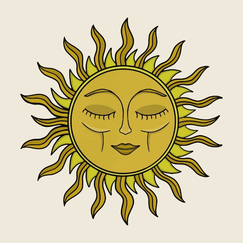 Vintage-Kunst im mystischen Boho-Stil mit himmlischer Sonne