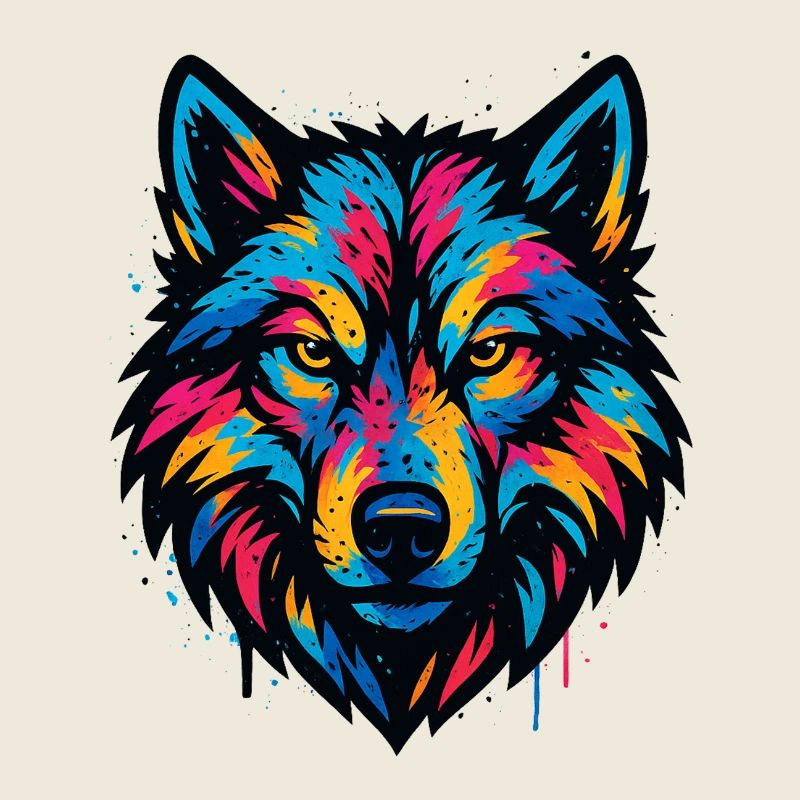 Neon Wolf Head Art