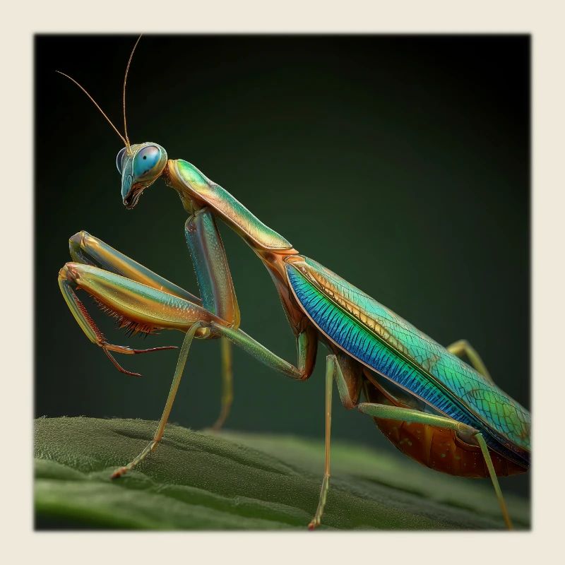 Iridescent Mantis in Macro Style