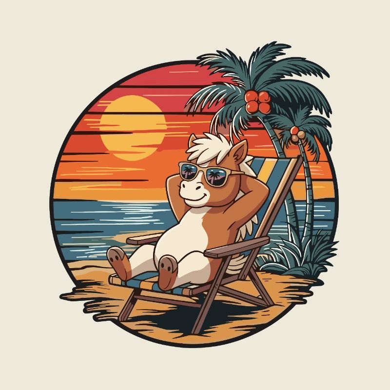 Funny Ponny on Beach Summer Vacation Sunset