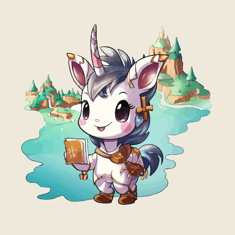 Kleiner Unicorn mit Buch am See