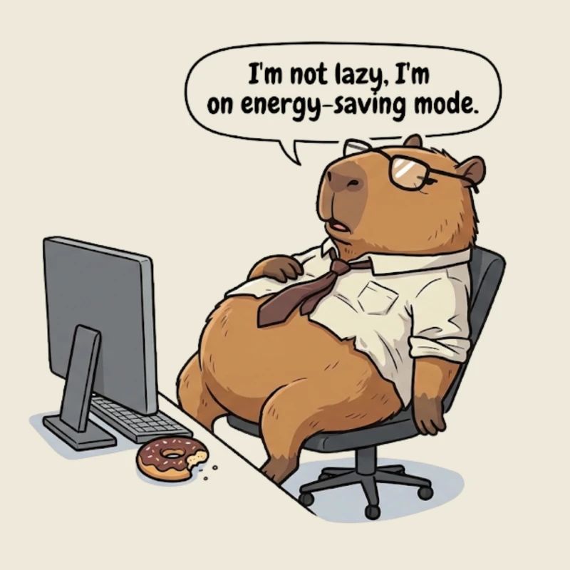 Energy-saving Capybara beaver at the workplace