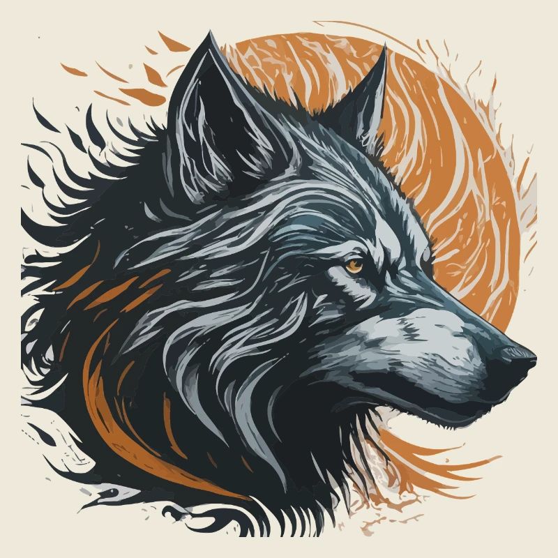 Loup noir sous lune dorée