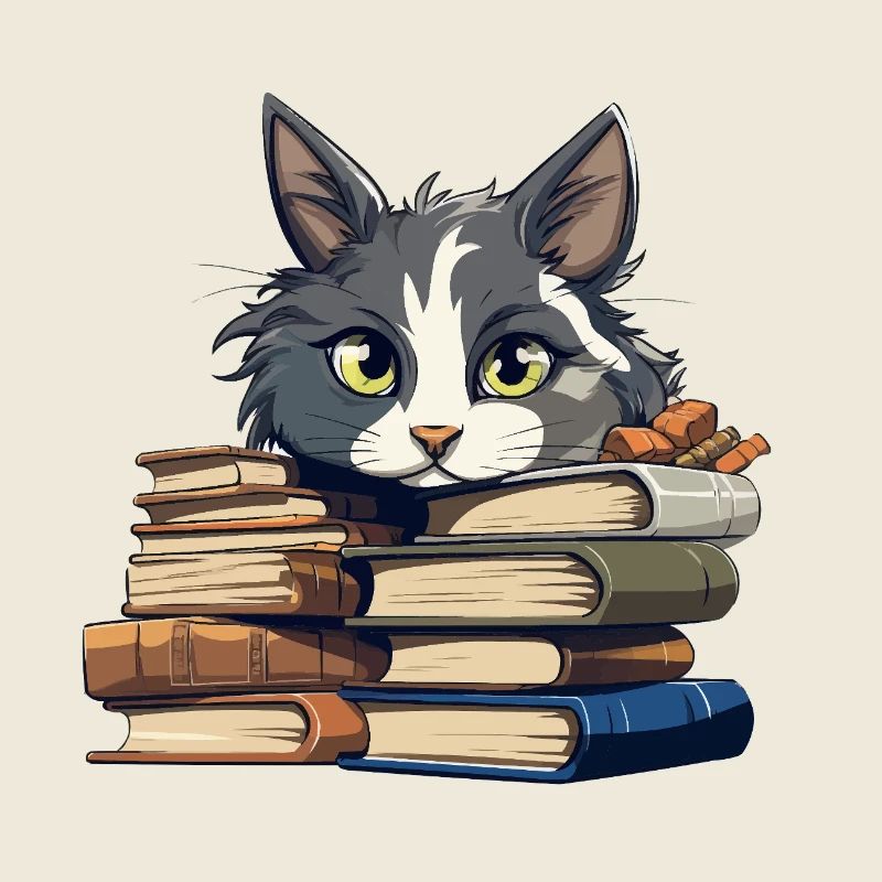 Bücherstapel Katze Bibliophile
