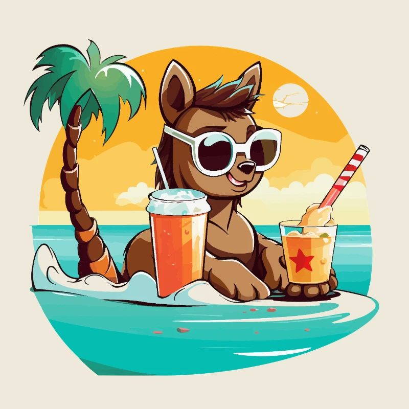 Llama on the beach in the sunlight