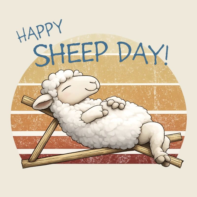 Happy Sheep Day Retro Sunset