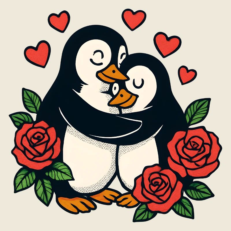 Pinguin Umarmung mit Rosenliebe