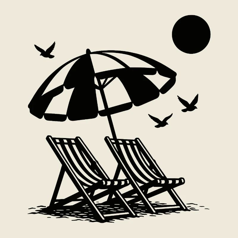 Vacances à la plage avec des chaises longues sous le parasol