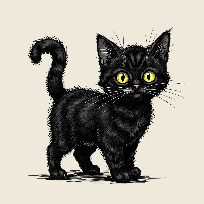 Chat noir mignon - Illustration réaliste