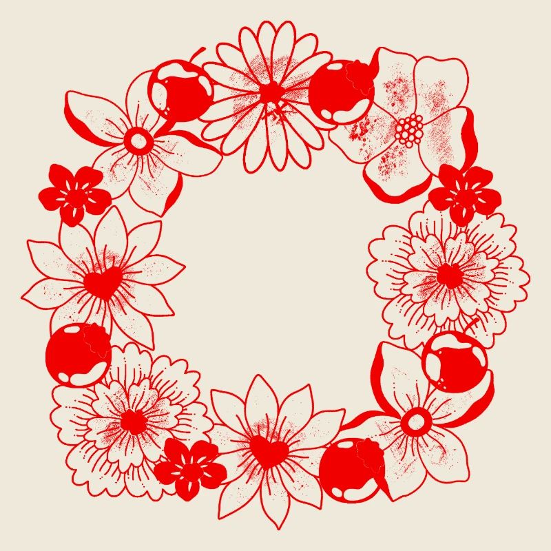 Red flower circle frame