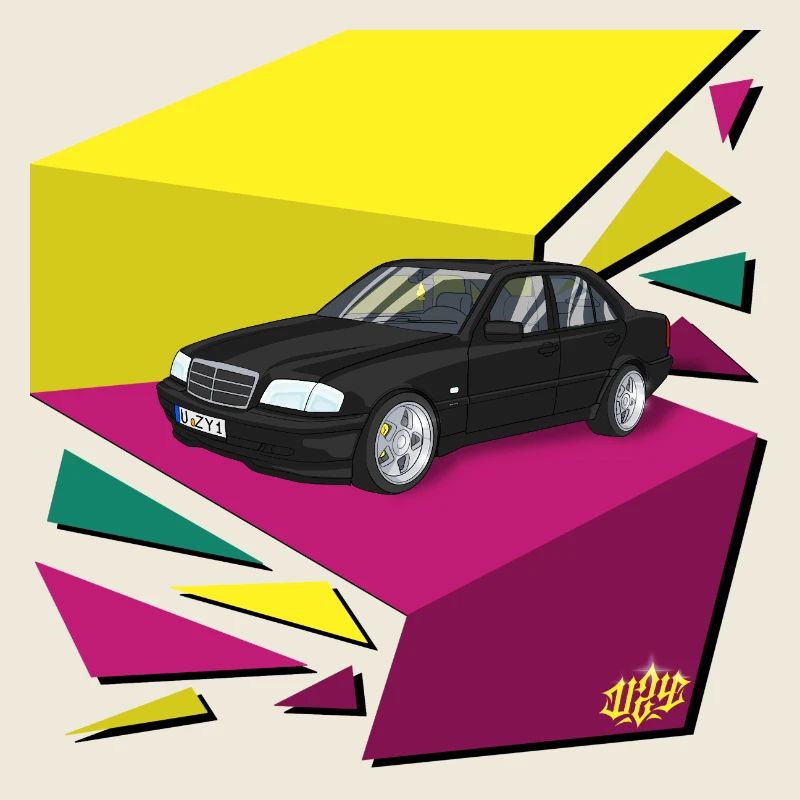 Schwarzer Wagen Neon-Geometrie