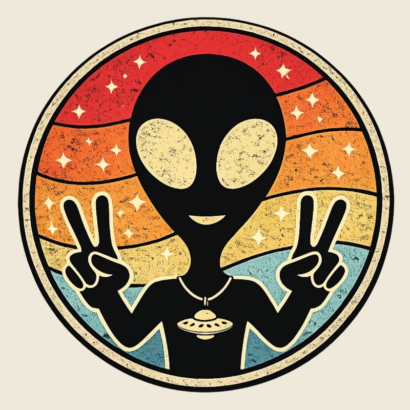 Alien Peace Retro Sticker