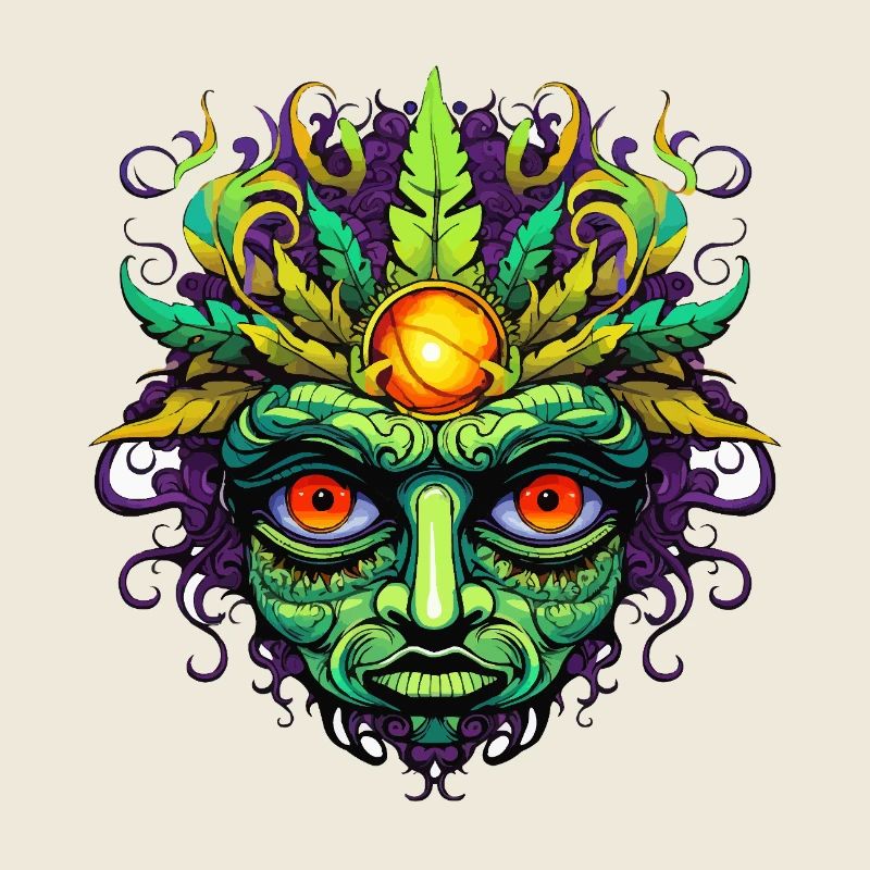 Psychedelic Mask Face with Sun Crown