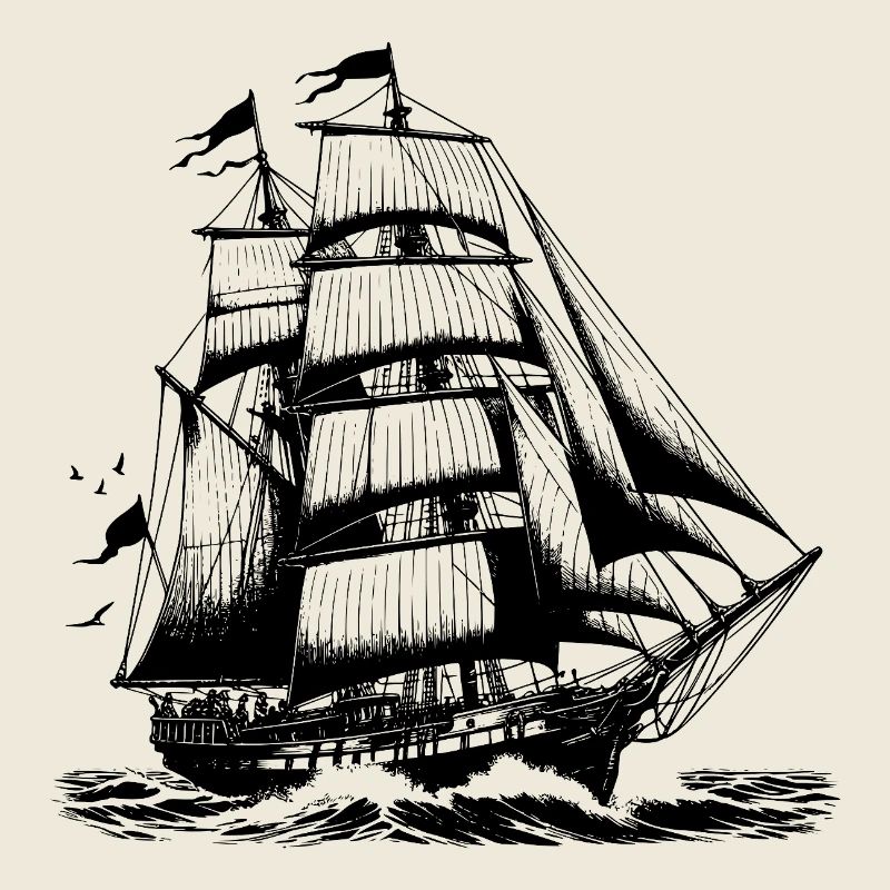 Large sailing ship Tall ship in stormy speed