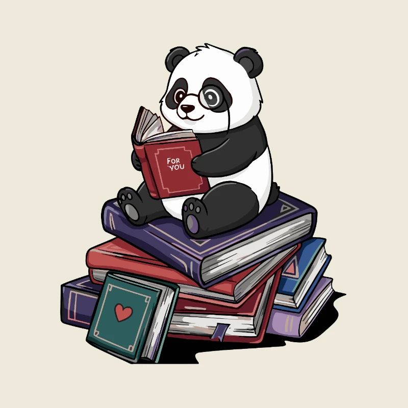 Bookworm Panda Bear Reading Books Art