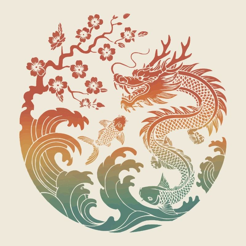 Dragon & Koi Circle Design
