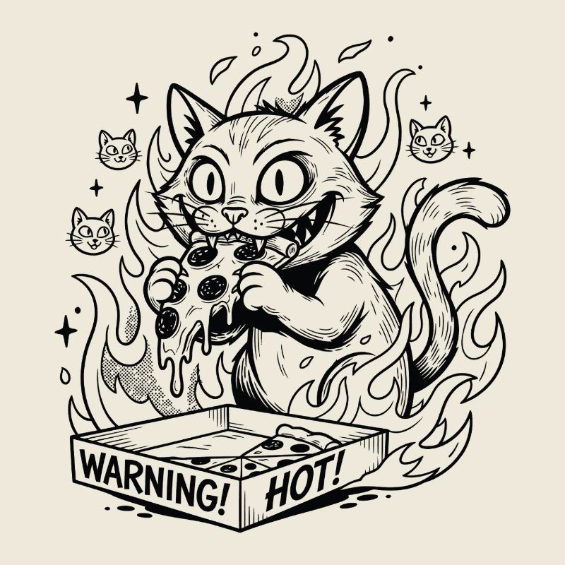 Flaming Cat in a Warning Box Pizza
