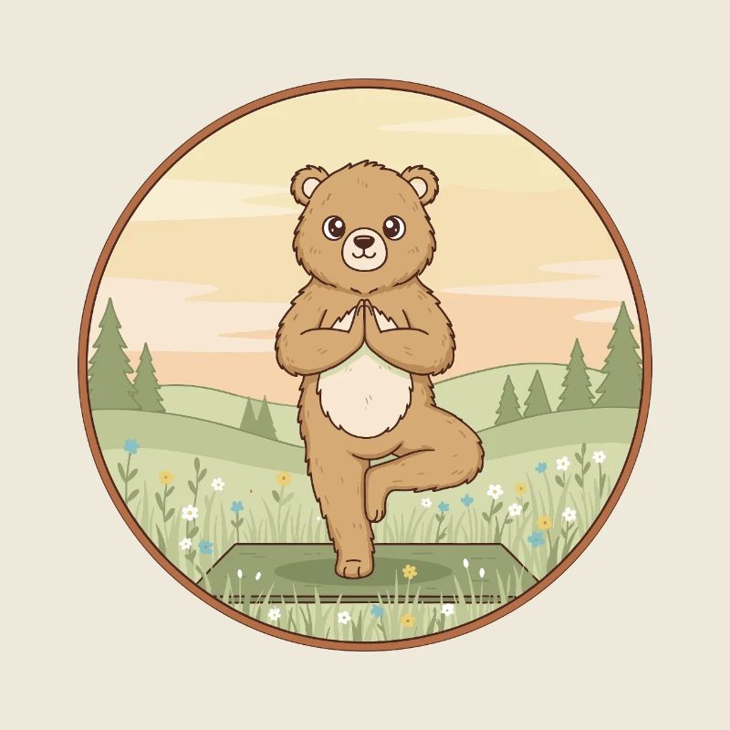 Yoga Bear Animal Doing Tree Pose Art