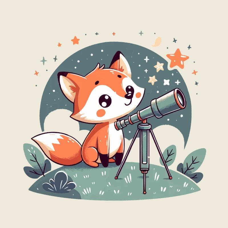 Fuchs am Teleskop unter Sternen