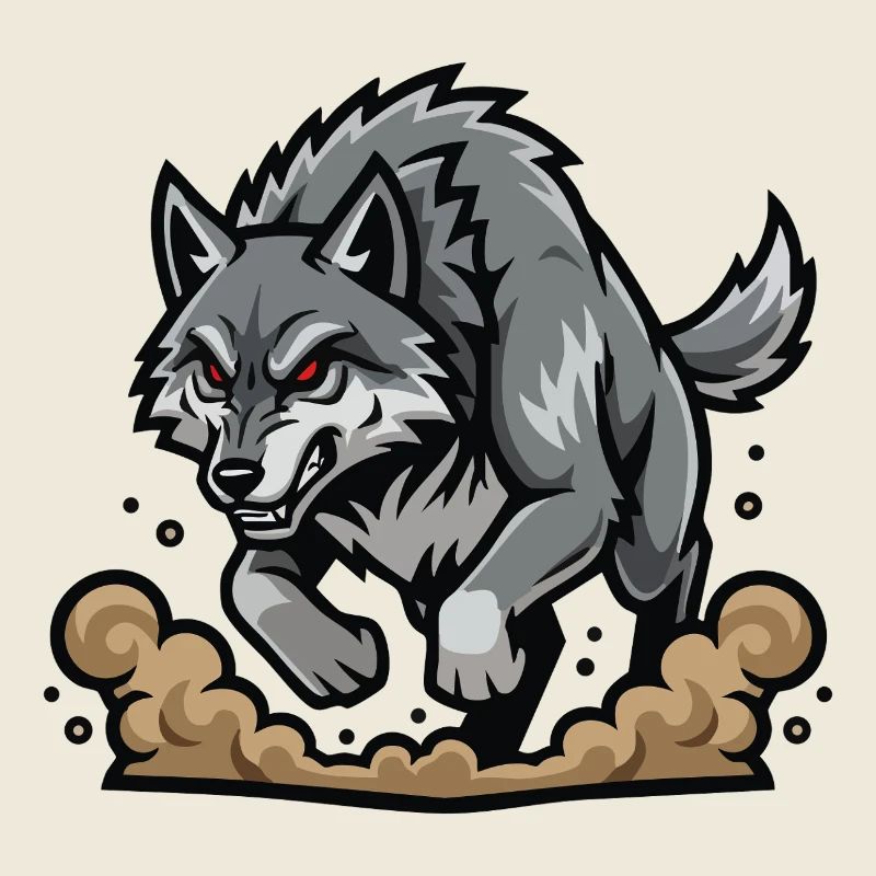 Wild Gray Wolf Charge Mascot Wolf Run