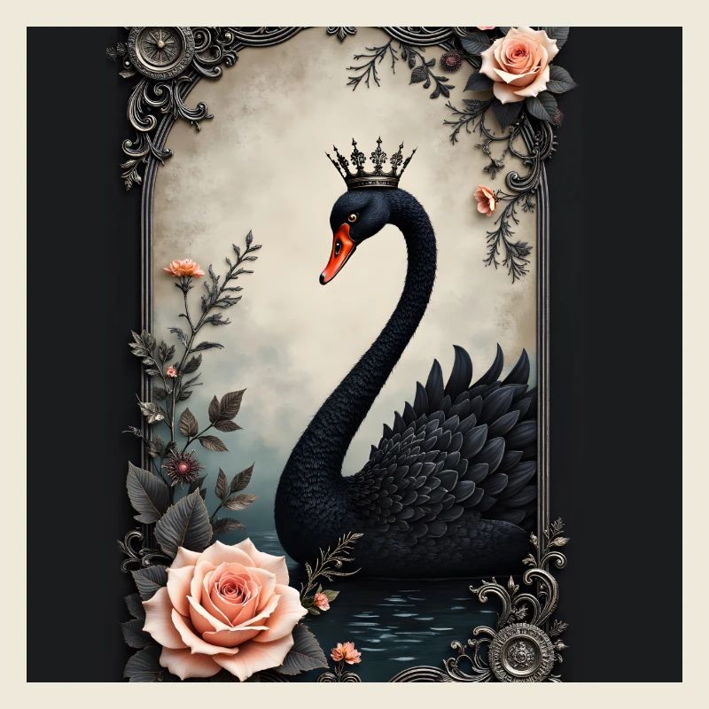 Schwarzer Schwan mit Vintage-Krone
